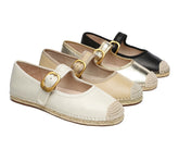 EVERAU® Women Leather Adjustable Buckle Flat Espadrilles Mila