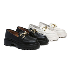 EVERAU® Women Leather Gold Buckle Platform Chunky Loafers Della