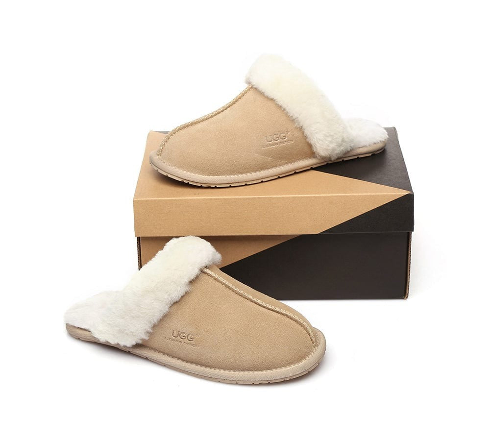 AUSTRALIAN SHEPHERD® UGG Slippers Premium Sheepskin Wool Scuff Rosa