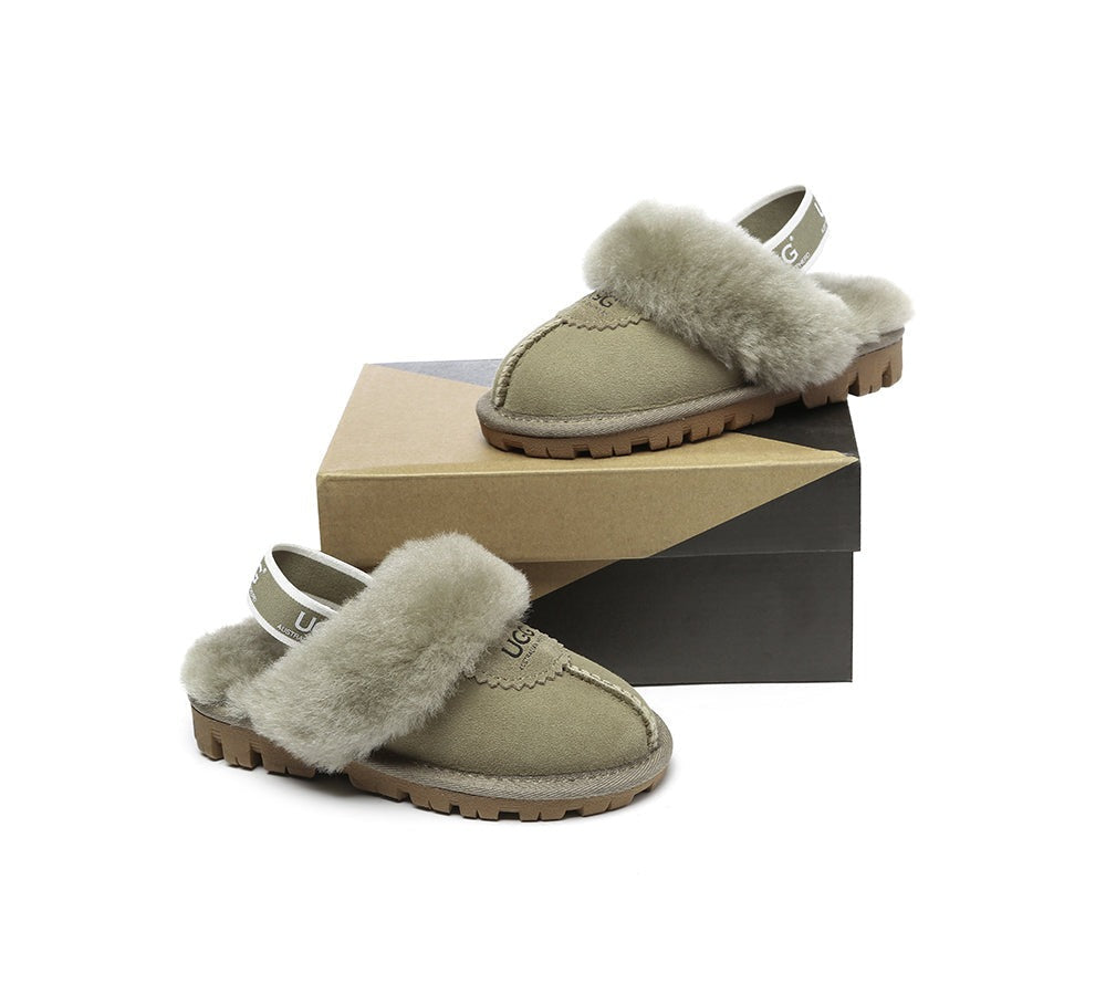AUSTRALIAN SHEPHERD® UGG Slippers Kids Sheepskin Wool Slingback Waffle Plus