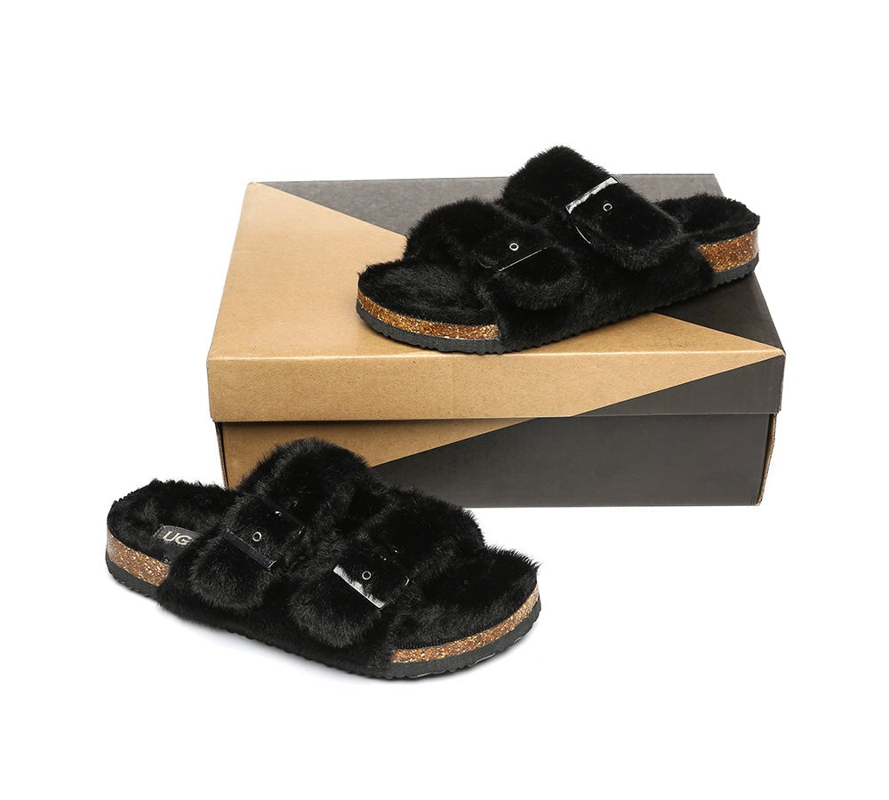 AUSTRALIAN SHEPHERD® UGG Women Adjustable Buckle Fluffy Sandal Slides Myla