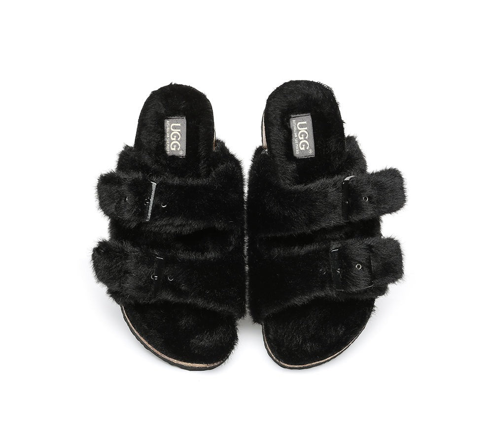 AUSTRALIAN SHEPHERD® UGG Women Adjustable Buckle Fluffy Sandal Slides Myla