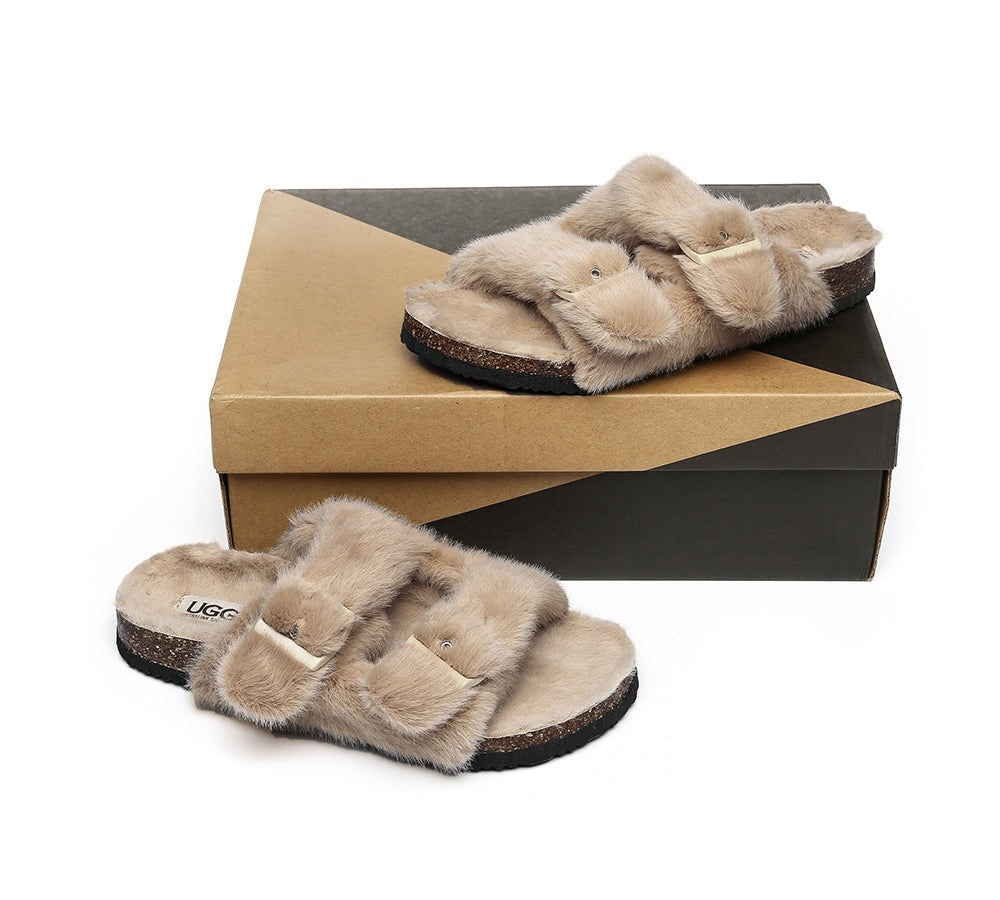 AUSTRALIAN SHEPHERD® UGG Women Adjustable Buckle Fluffy Sandal Slides Myla