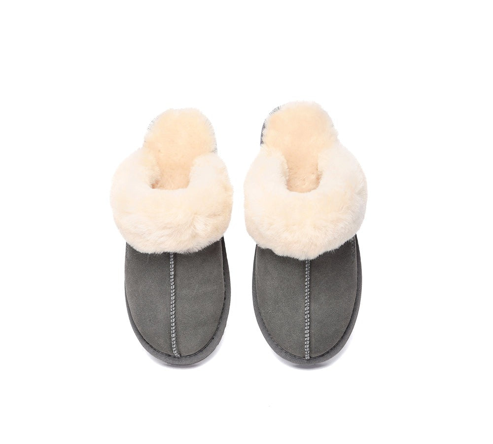 EVERAU® UGG Slippers Sheepskin Wool Suede Scuff Muffin