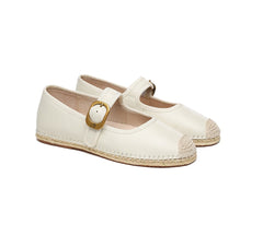 EVERAU® Women Leather Adjustable Buckle Flat Espadrilles Mila
