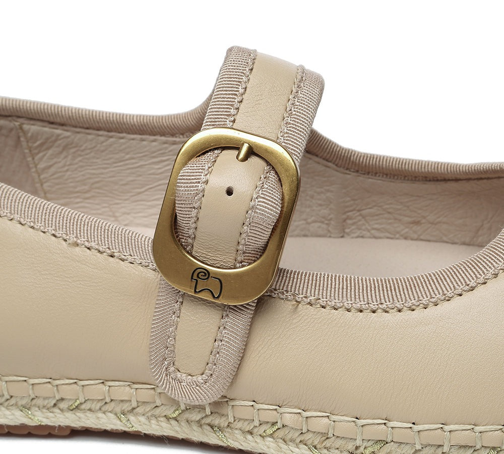 EVERAU® Women Leather Adjustable Buckle Flat Espadrilles Mila