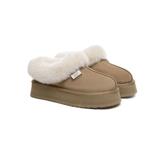 EVERAU® Slippers Women Sheepskin Wool Collar Ankle Platform Gabri