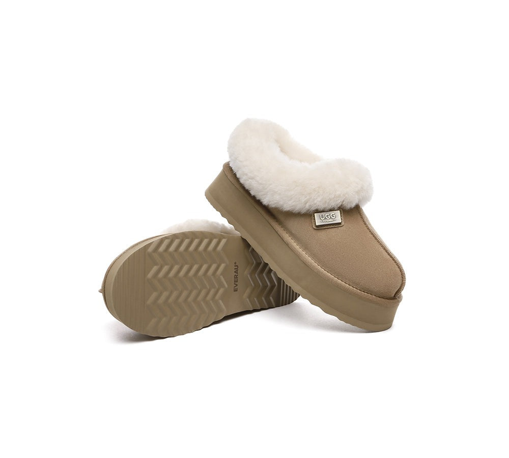 EVERAU® Slippers Women Sheepskin Wool Collar Ankle Platform Gabri