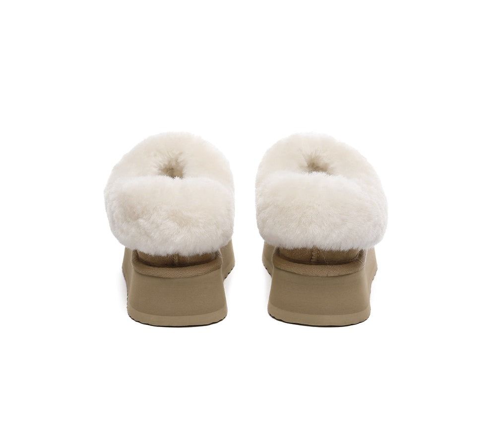 EVERAU® Slippers Women Sheepskin Wool Collar Ankle Platform Gabri