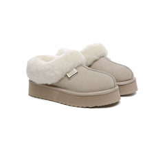 EVERAU® Slippers Women Sheepskin Wool Collar Ankle Platform Gabri