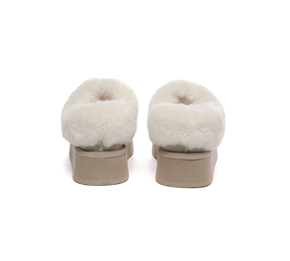 EVERAU® Slippers Women Sheepskin Wool Collar Ankle Platform Gabri