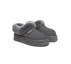 EVERAU® Slippers Women Sheepskin Wool Collar Ankle Platform Gabri