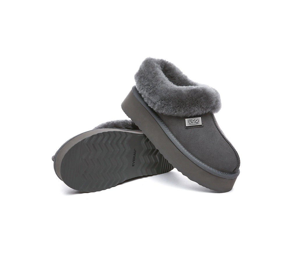 EVERAU® Slippers Women Sheepskin Wool Collar Ankle Platform Gabri