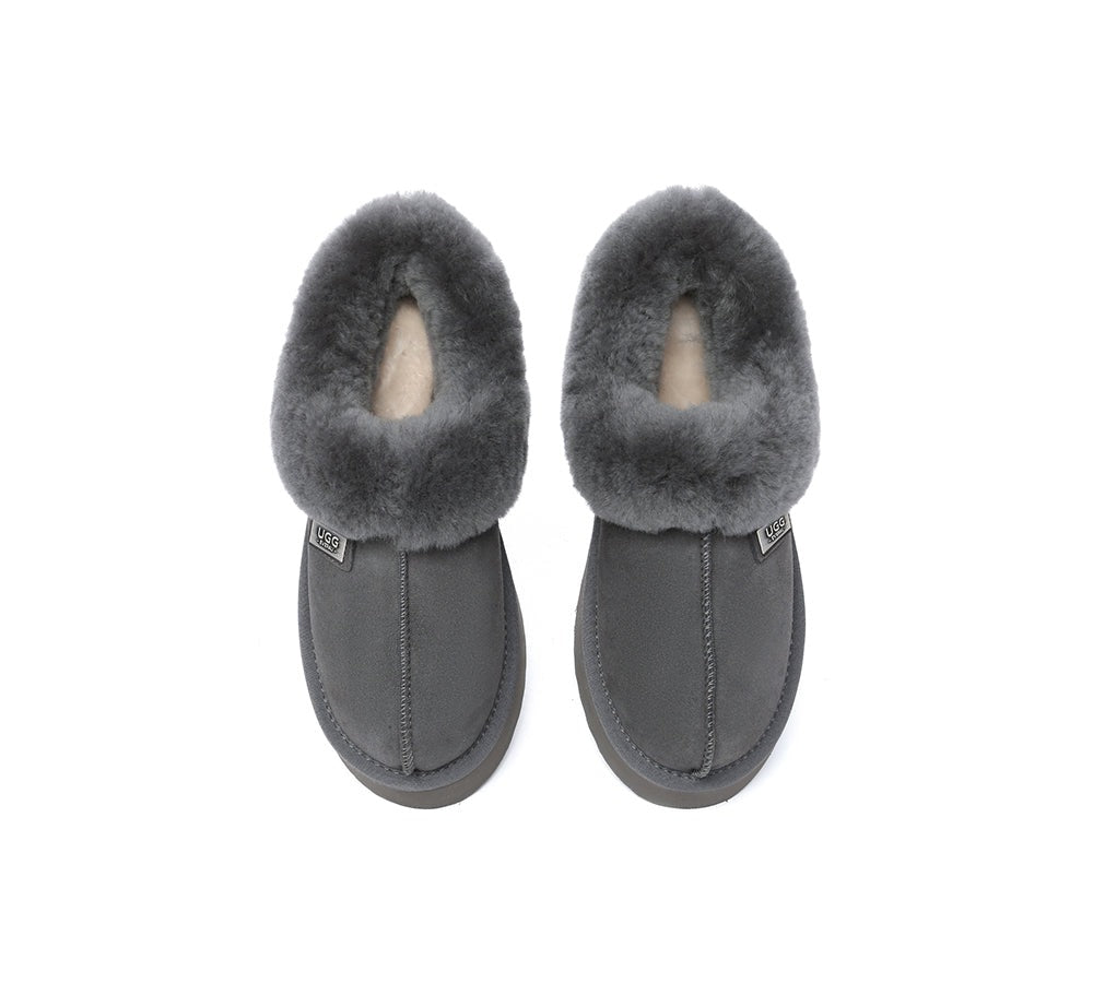 EVERAU® Slippers Women Sheepskin Wool Collar Ankle Platform Gabri