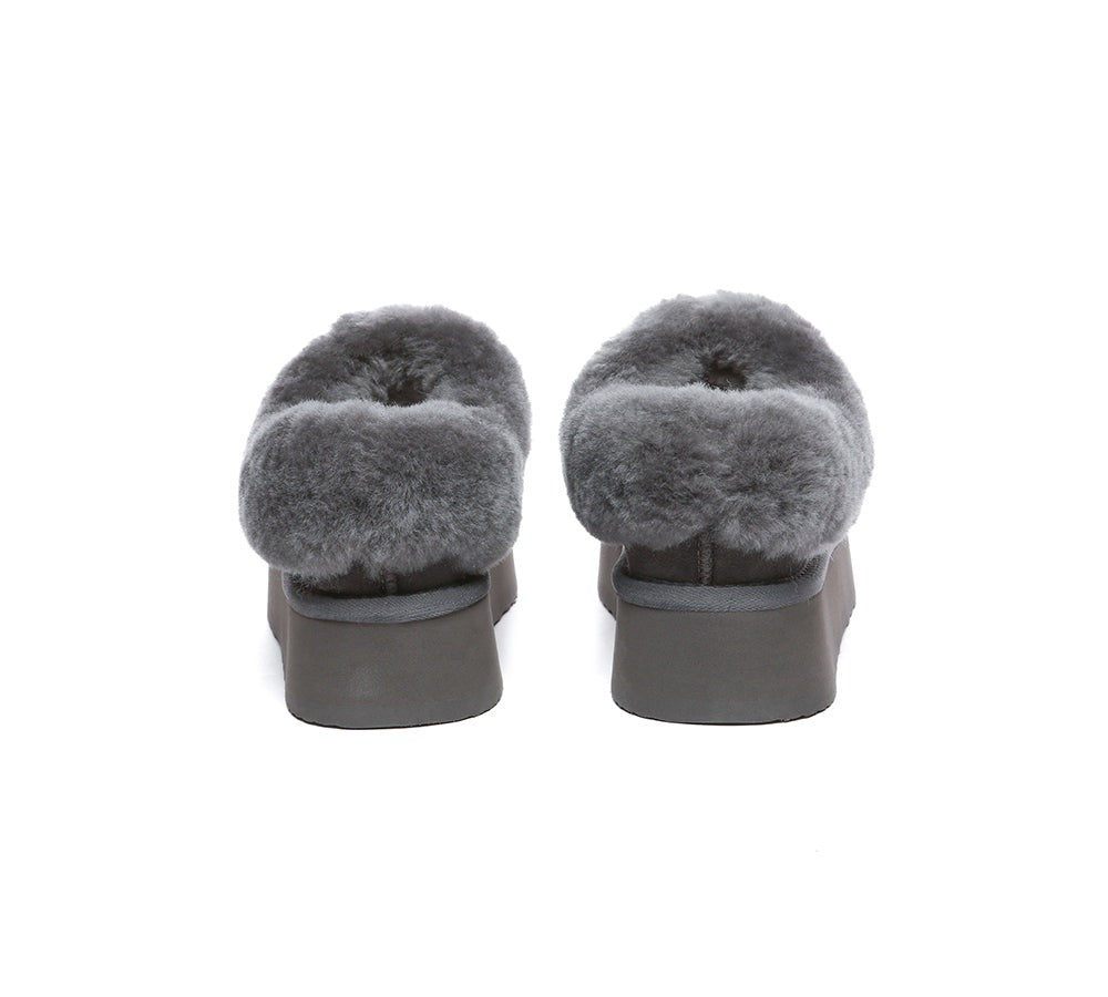 EVERAU® Slippers Women Sheepskin Wool Collar Ankle Platform Gabri