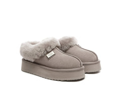 EVERAU® Slippers Women Sheepskin Wool Collar Ankle Platform Gabri