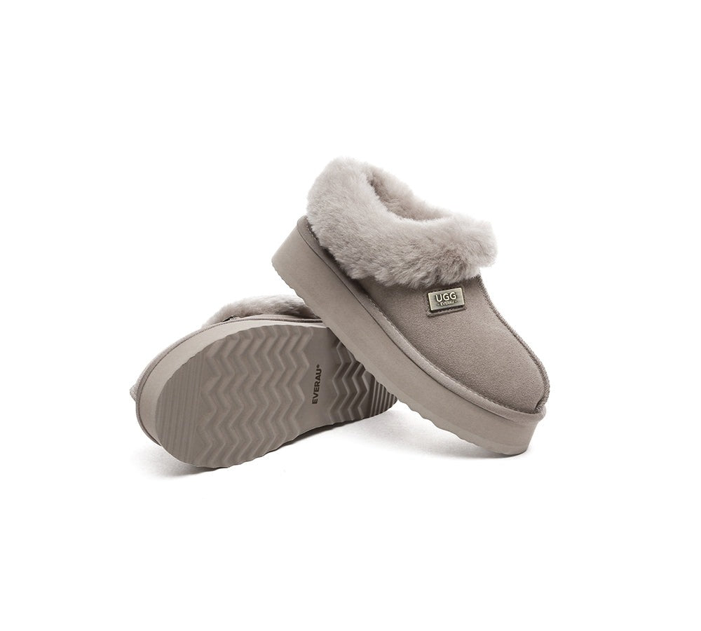 EVERAU® Slippers Women Sheepskin Wool Collar Ankle Platform Gabri