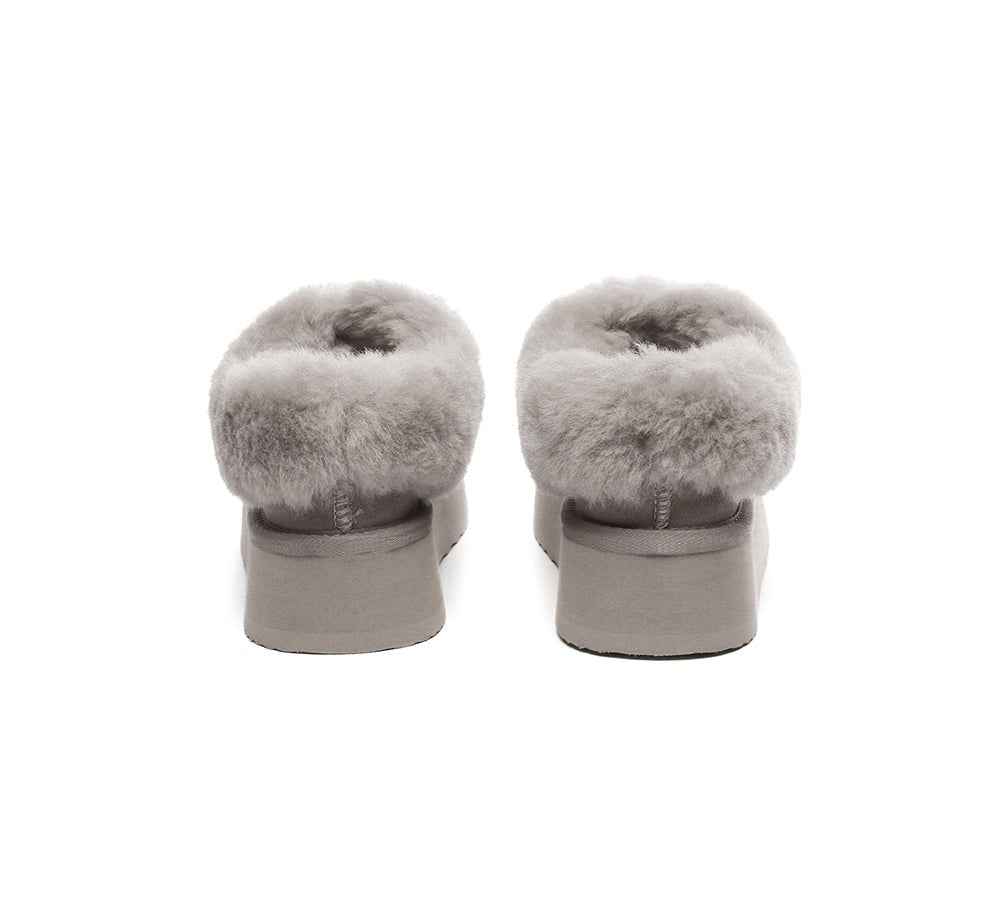 EVERAU® Slippers Women Sheepskin Wool Collar Ankle Platform Gabri