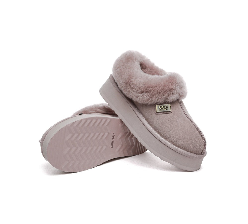 EVERAU® Slippers Women Sheepskin Wool Collar Ankle Platform Gabri