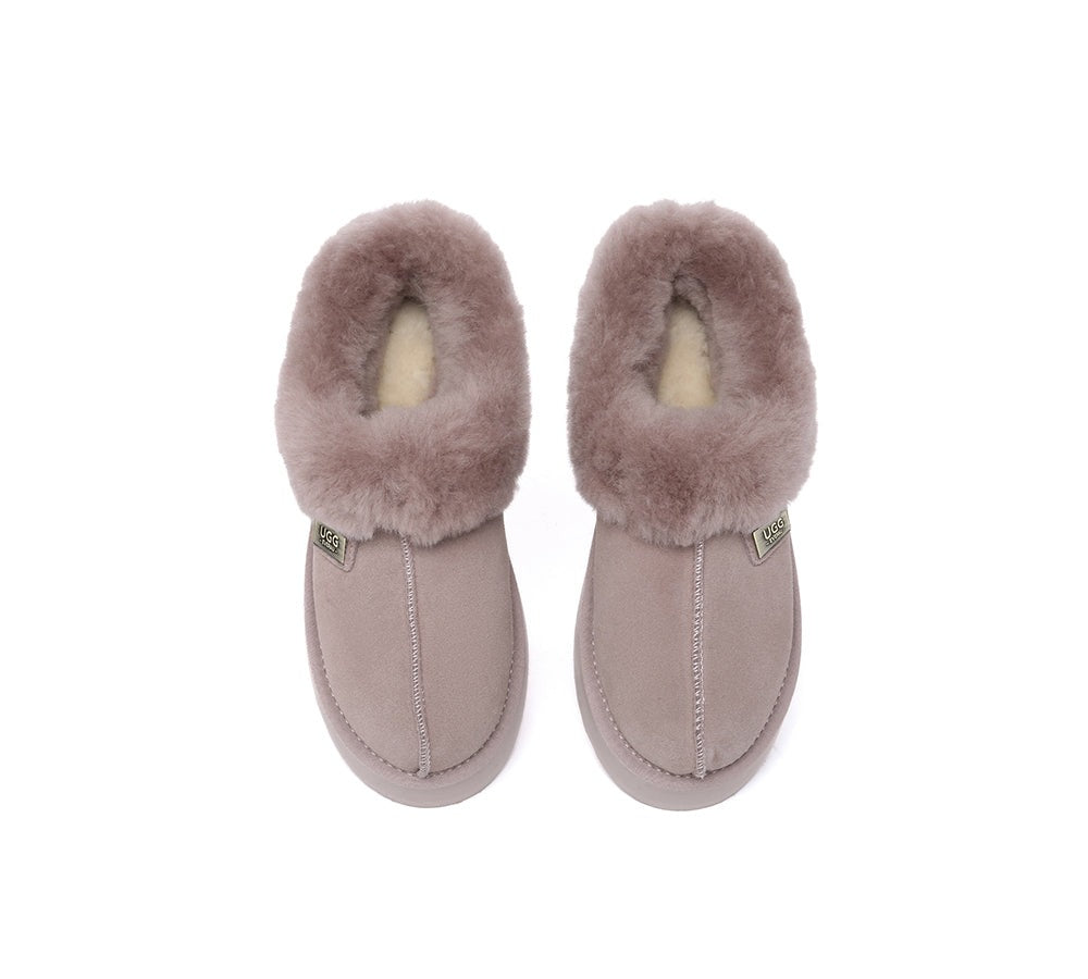 EVERAU® Slippers Women Sheepskin Wool Collar Ankle Platform Gabri