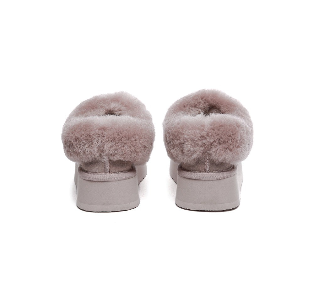 EVERAU® Slippers Women Sheepskin Wool Collar Ankle Platform Gabri